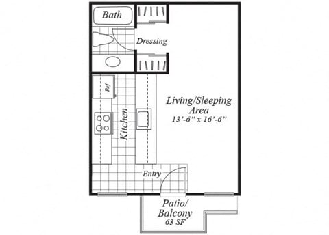 Floor plan for studio, 1 bath, 382 sqft